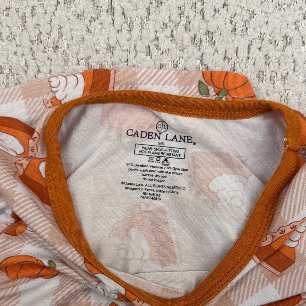 Bamboo Caden Lane Orange and White Kids Pajama Set - Picture 2 of 4